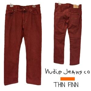 Nudie Jeans Thin Finn Organic Cotton Slim Fit Icon Red Waist Size 31 Unisex
